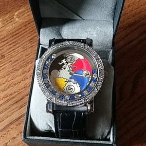Mens Blingster watch w blue & clear gems
